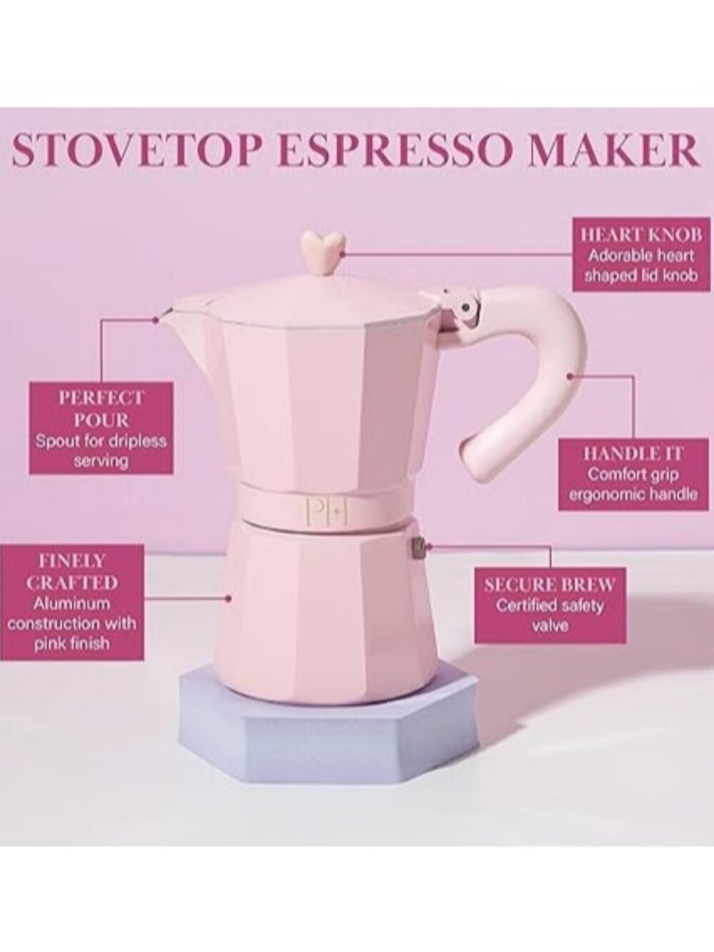 Paris Hilton Stovetop Espresso and Coffee Maker Italian & Cuban Style Pink - Picture 3 of 7
